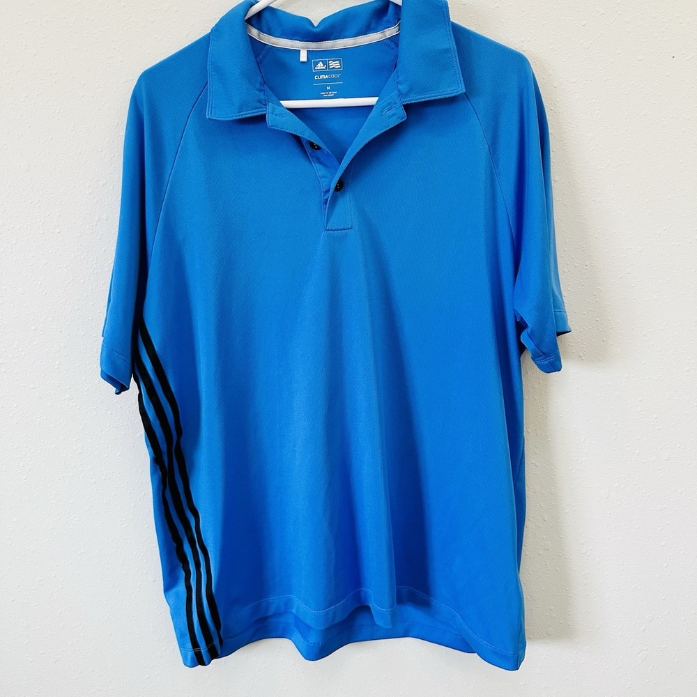 Adidas Climacoool Men's Blue Polo Golf Shirt Short Sleeve Button Collar-Size M